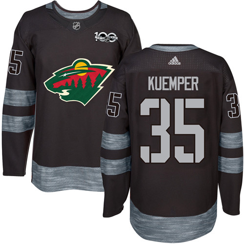 Mens Adidas Minnesota Wild 35 Darcy Kuemper Premier Black 1917-2017 100th Anniversary NHL Jersey